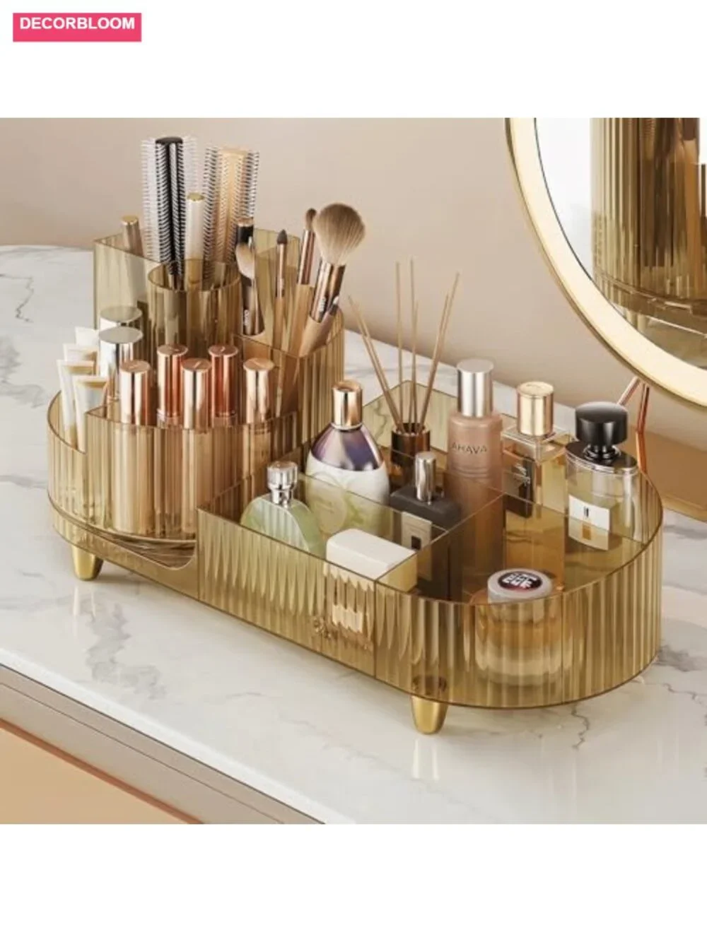 Rotating Acrylic Makeup Organizer, Large Cosmetic Display Case, Bathroom Vanity